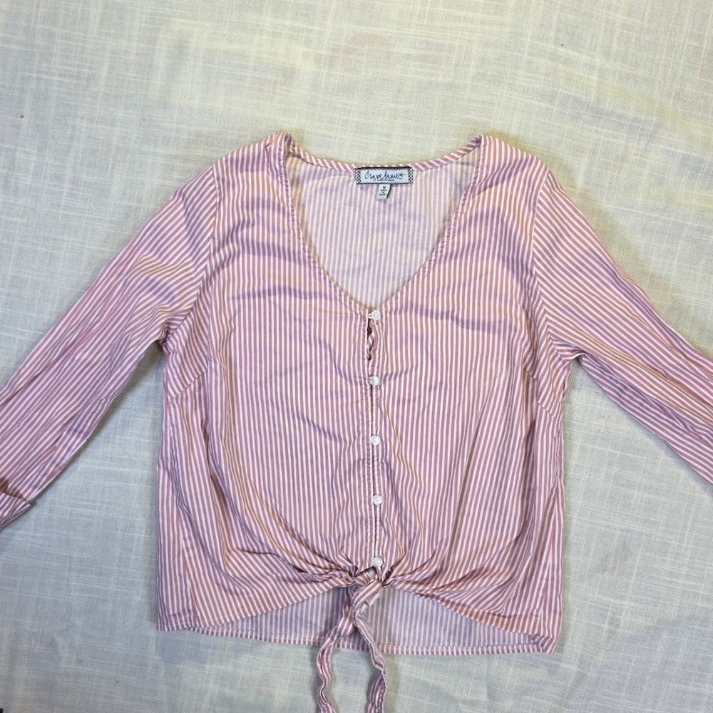 Crave Fame Pink White Striped Tie Front Button Up Blouse JWB552A555MC Medium